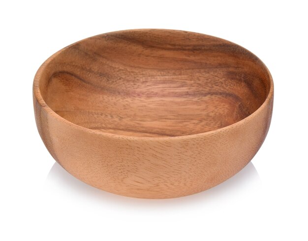 Wooden bowl isolated on white background