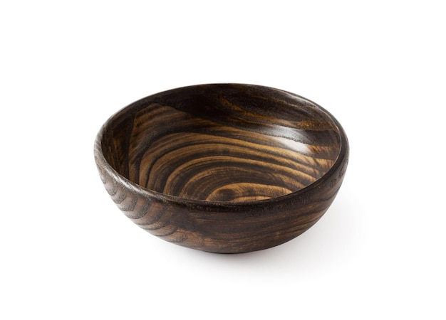 Wooden bowl isolated on white clipping path