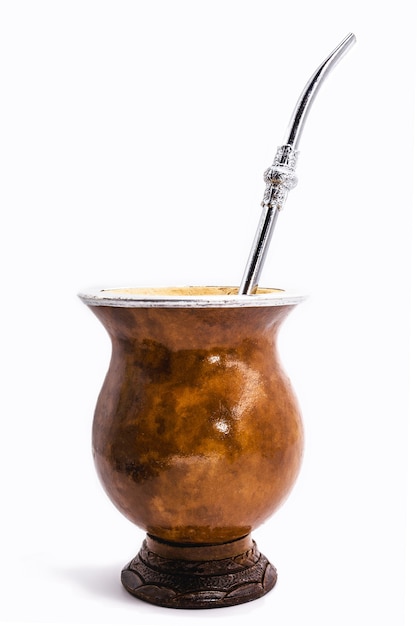 Wooden bowl for mate, on isolated.