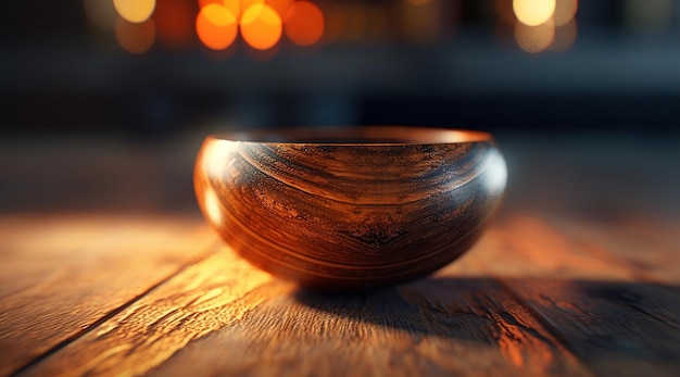 Photo a wooden bowl sits on a table