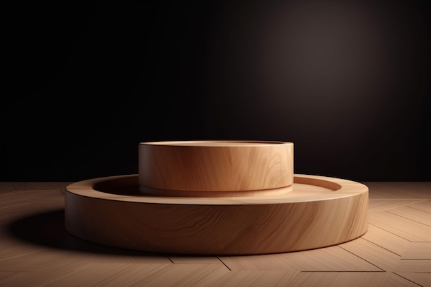 A wooden bowl sits on a wooden table.