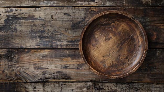 Foto una ciotola di legno su un tavolo con un bordo di legno