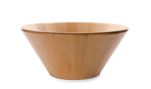 Wooden bowl on white background Handcrafted cooking utensils