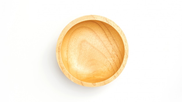 Wooden bowl on a white background.