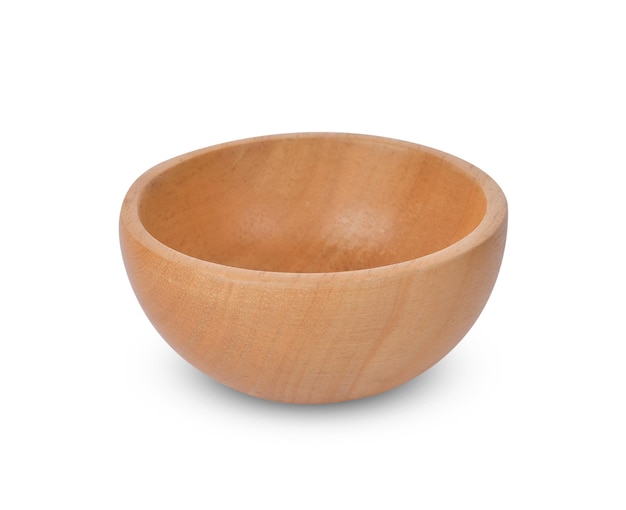 Wooden bowl on white background.