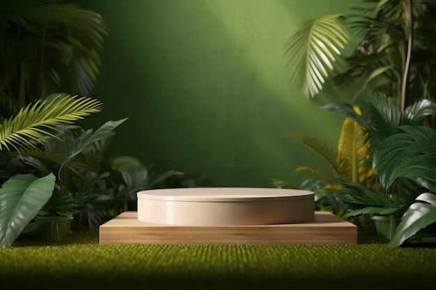 A wooden bowl with a green background and a plant in the background.