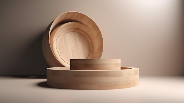 A wooden bowl with a light on the top