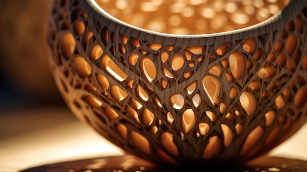 A wooden bowl with a pattern of holes in the middle