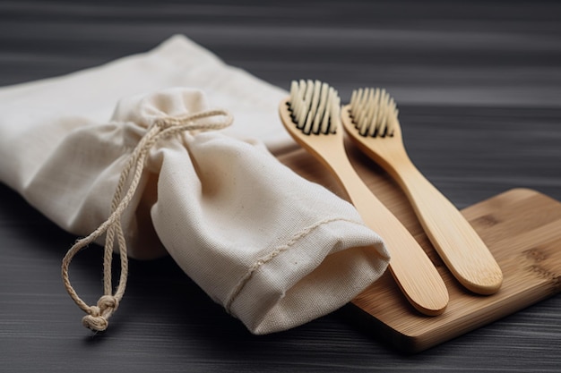 A wooden bowl and a wooden bowl with two bamboo brushes on it.