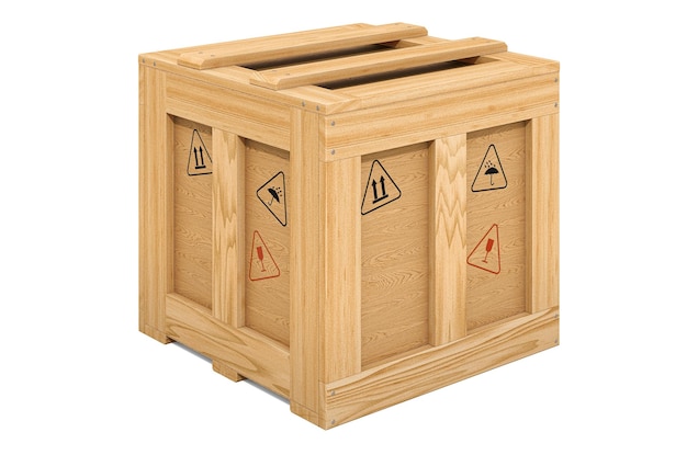 Wooden box crate or parcel 3d rendering