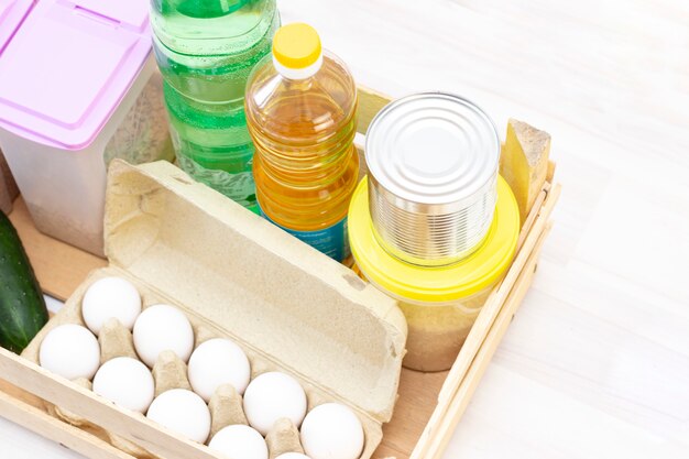 Wooden box filled with food