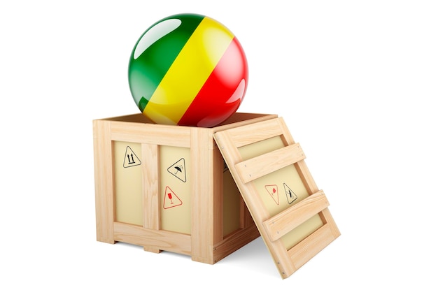 Wooden box parcel with Congolese flag Shipping and delivery in Congo concept 3D rendering isolated on white background