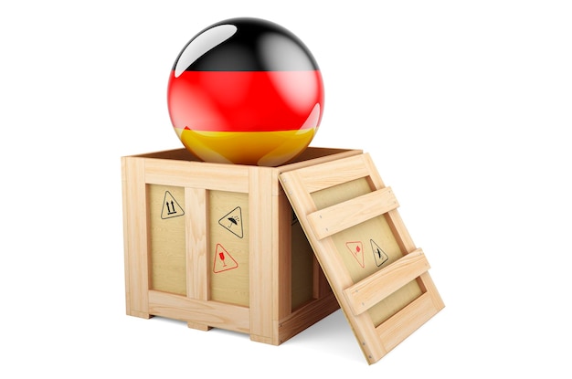 Photo wooden box parcel with german flag shipping and delivery in germany concept 3d rendering isolated on white background