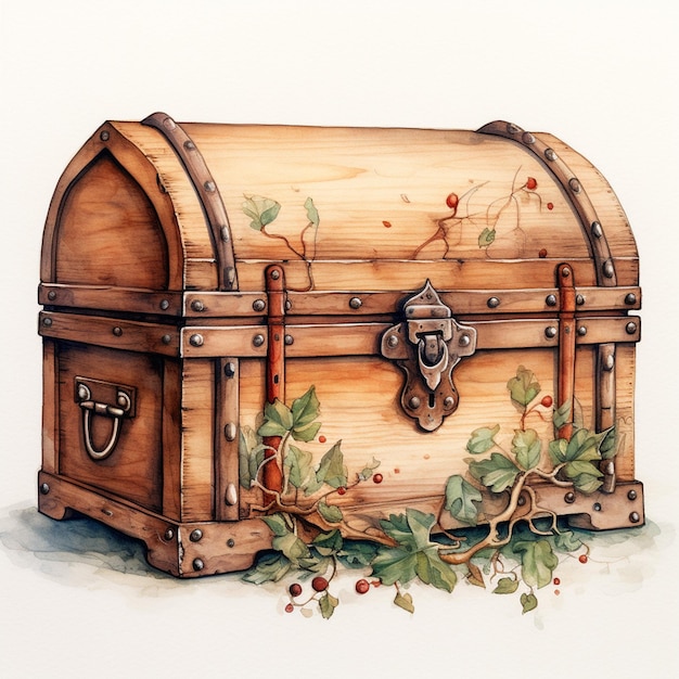 Wooden box Watercolor illustration