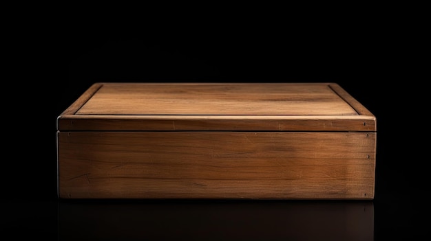 a wooden box with a black background