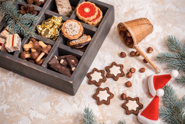 Wooden box with Christmas cookies