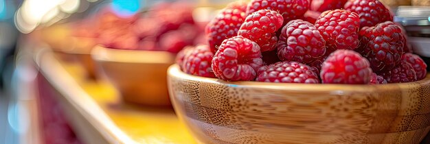 wooden box with delicious ripe raspberries collected in the garden