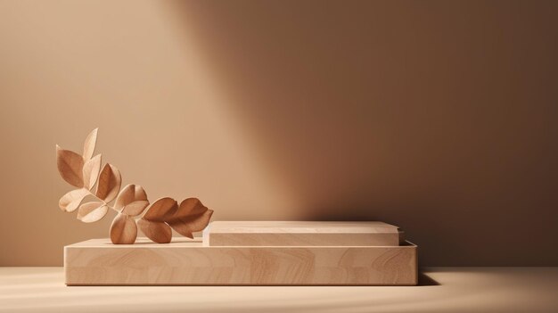 A wooden box with a flower on it sits on a table.