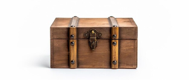 Photo wooden box with a souvenir inside on a white background