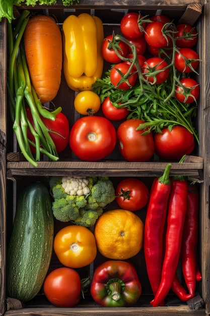 wooden box with vegetables Generative AI