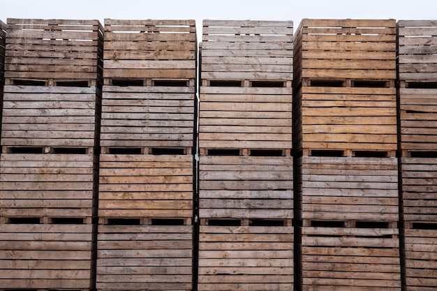 Wooden boxes and pallets for storage and transportation of agricultural food