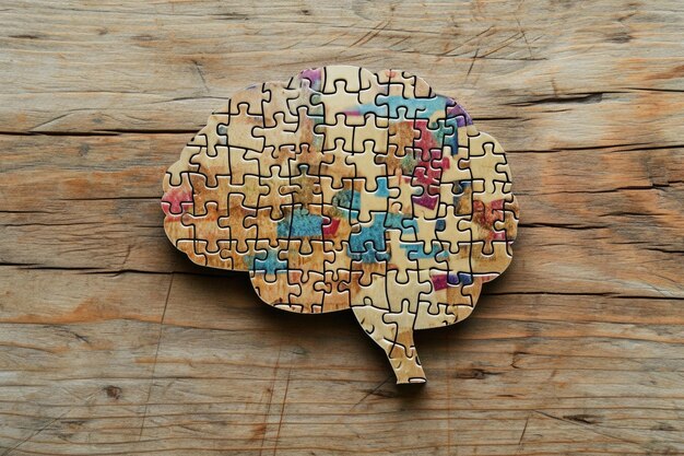 Photo wooden brain teaser puzzle on table