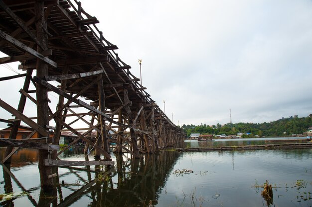 Wooden bridge across the river.