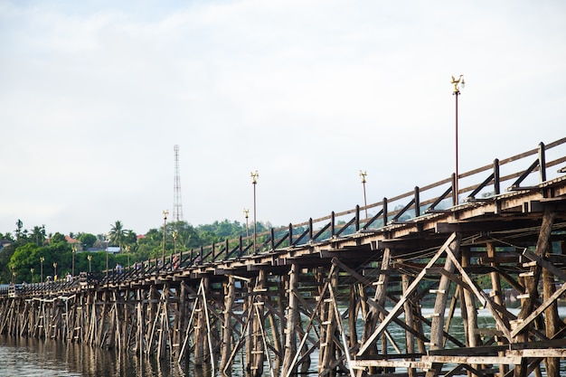 Wooden bridge across the river.