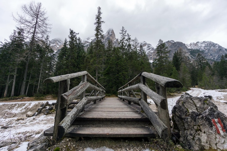 Photo wooden bridge against sky