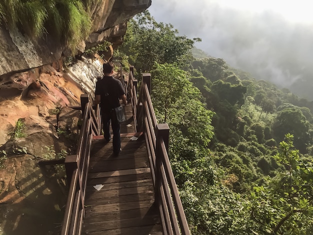 Wooden bridge cliff edge