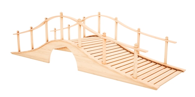 Wooden bridge isolated on white. 3D rendering illustration.