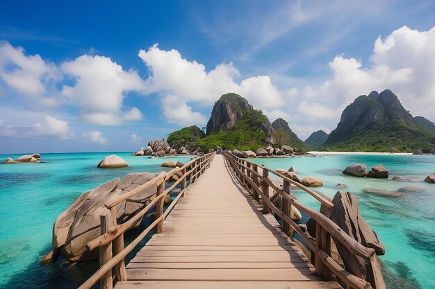 Wooden bridge at koh nangyuan island in surat thani thailand