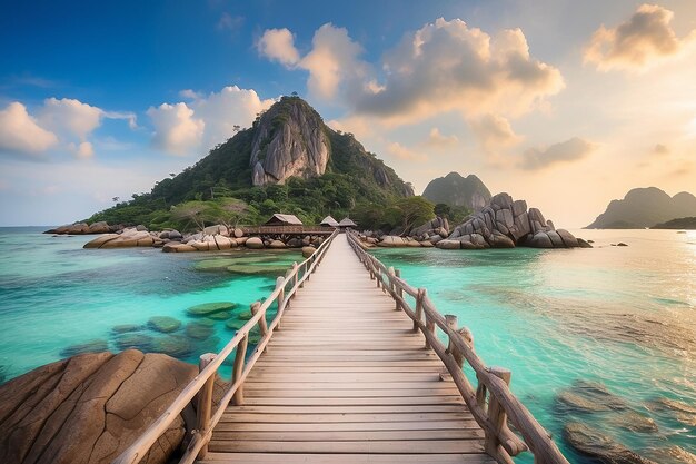 Wooden bridge at koh nangyuan island in surat thani thailand