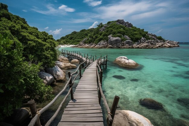 Wooden bridge at koh nangyuan island in surat thani thailand