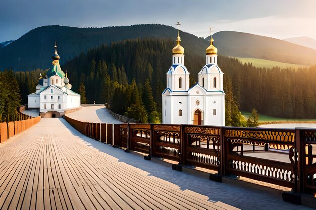 the wooden bridge in the mountains