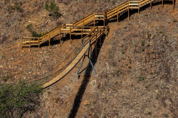 Photo wooden bridge on nature pathway