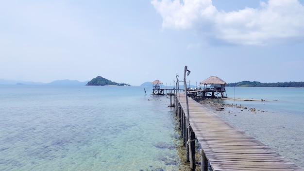 The wooden bridge reach to the sea