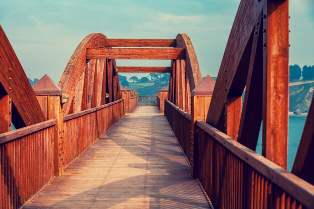 Wooden bridge over the river O Cargadoiro Ribadeo Spain