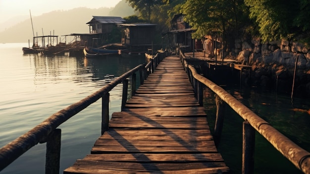 a wooden bridge over the river