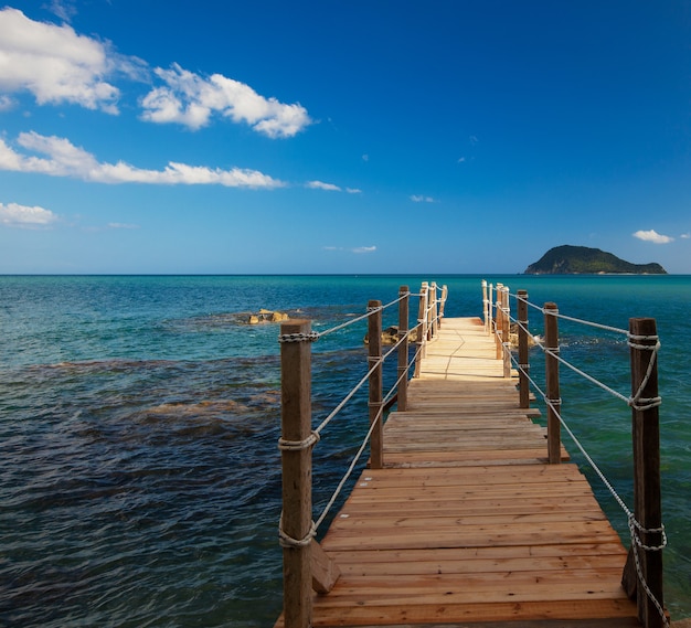 Wooden bridge - sea, summer.