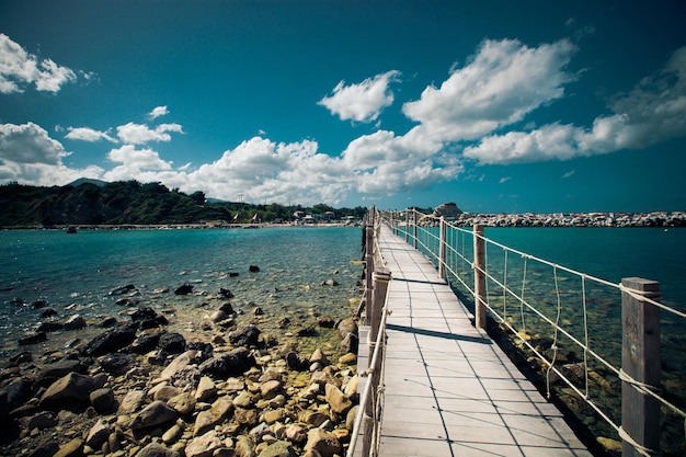 wooden bridge sea summer