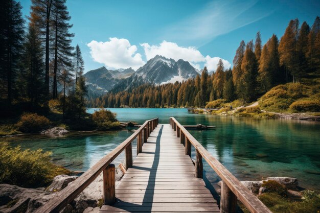 Wooden bridge with lake background