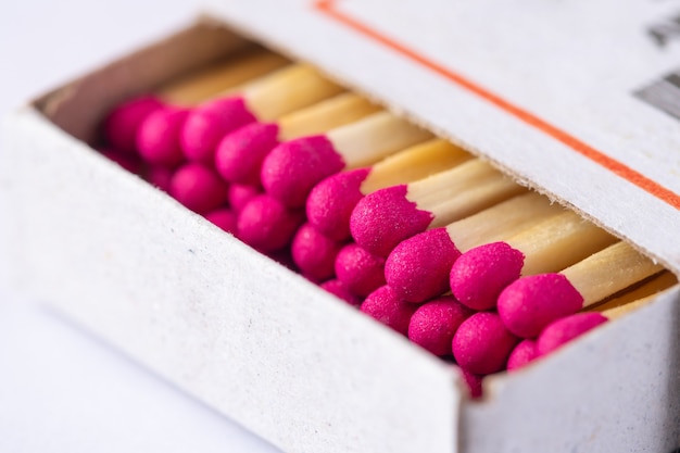 Wooden brown matches in a box close up. Match sticks