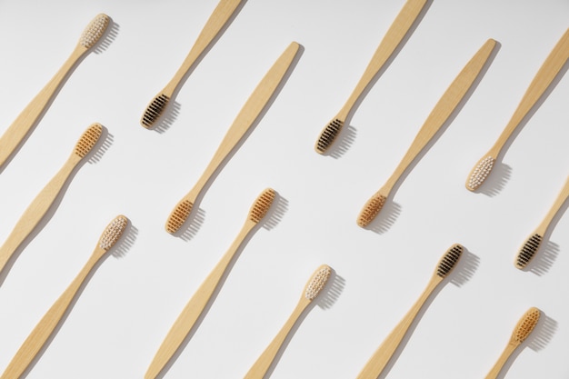 Wooden brushes composition flat lay