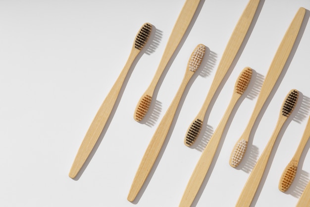 wooden brushes composition top view