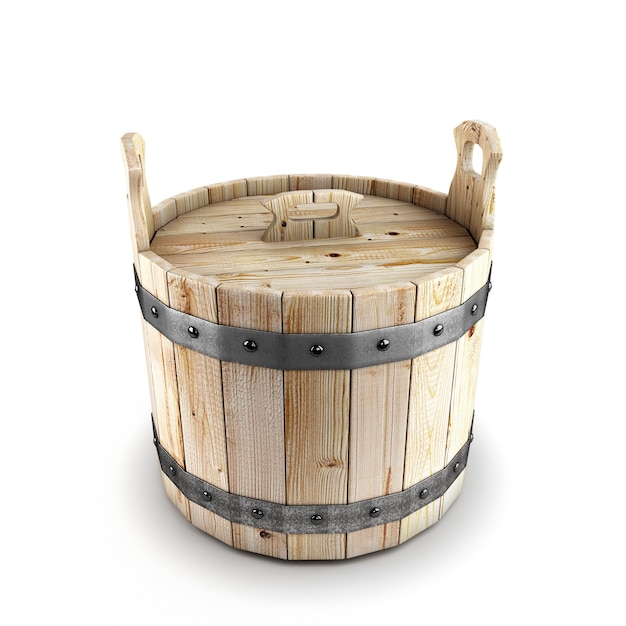 Wooden bucket for a bath isolated