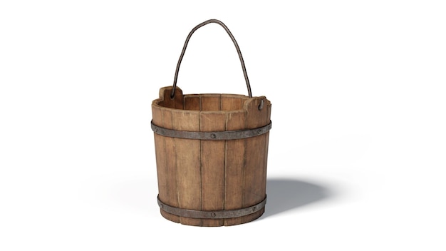 Wooden bucket isolated on white background Clipping path included