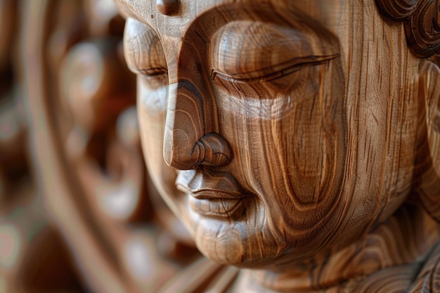 Foto statua di budda in legno al monastero di van hanh in vietnam