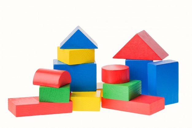 Wooden building blocks for kids isolated on white