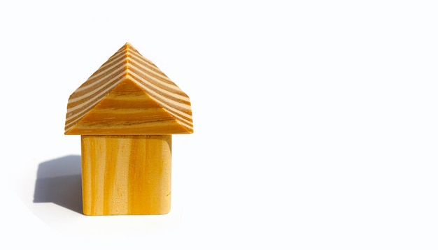 Wooden building blocks on white background